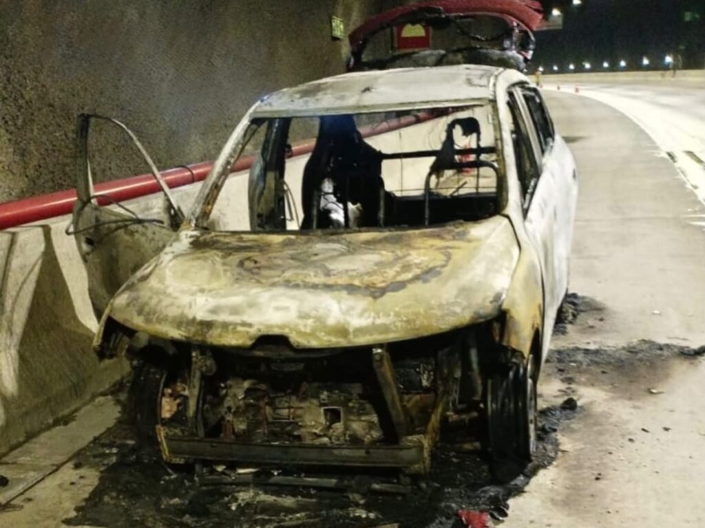 Serra Nova da Tamoios é liberada após ficar uma hora bloqueada por incêndio em carro