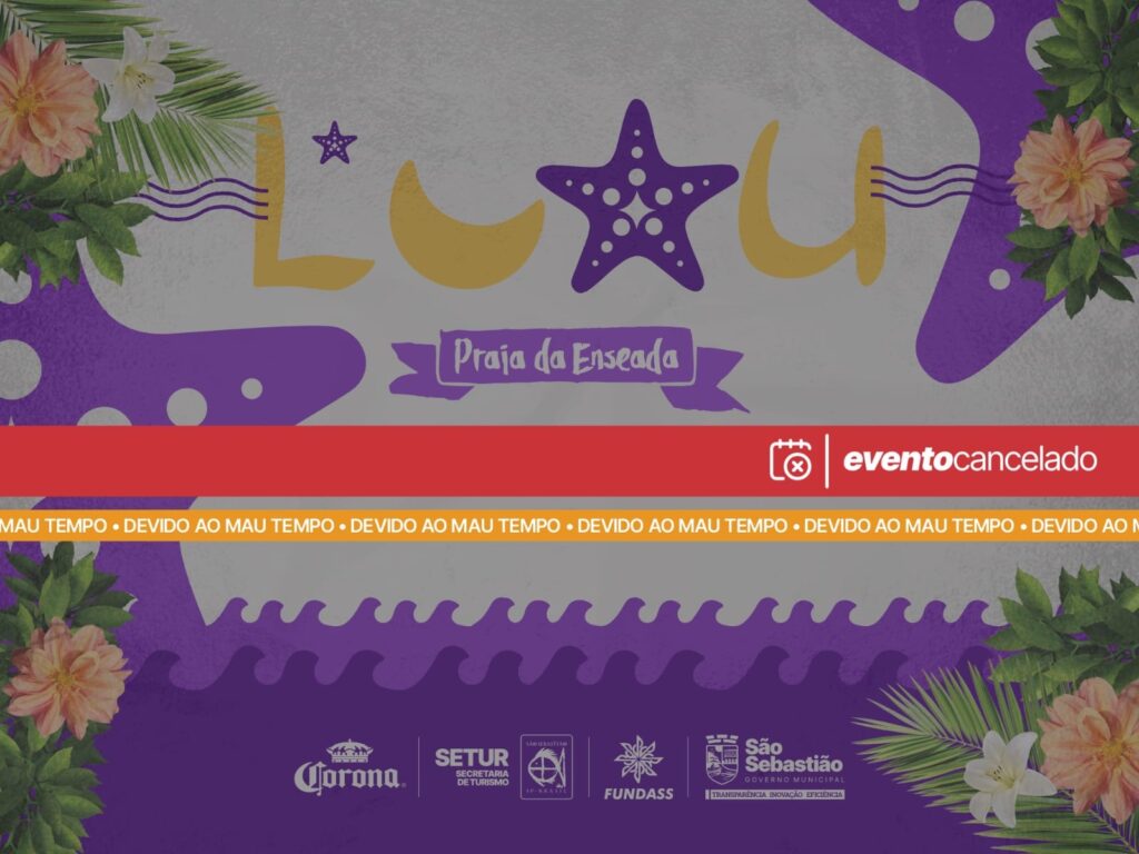 Luau da Enseada é cancelado em São Sebastião devido à previsão de chuvas fortes, raios e ventos neste sábado (24)